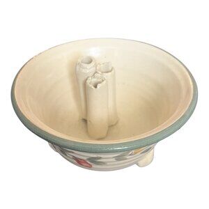 Studio Pottery Footed Ikebana Flower Bowl With 3 Stem Holders 2.5" Tall 5" Dia.